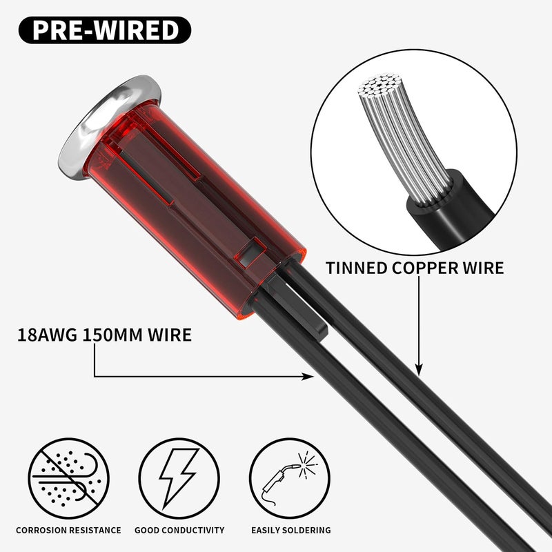 DAIERTEK Indicator Light 12V Red Snap-in 1/2" Panel Mount LED Indicator Light 12 Volt 0.5" Pilot Light -2pcs - Image 3